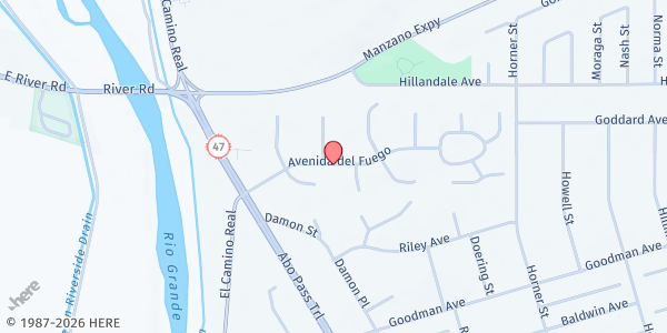 Map showing Abundant Life Christian Center at 105 Avenida del Fuego, Belen, NM