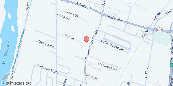 Map showing Our Lady of Sorrows Church at 301 S Camino del Pueblo, Bernalillo, NM