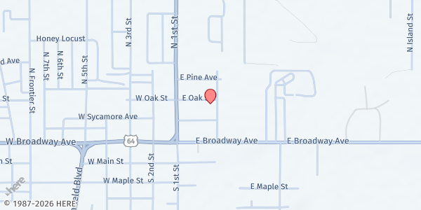 Map showing Bloomfield Assembly of God at 211 E Oak Ave., Bloomfield, NM