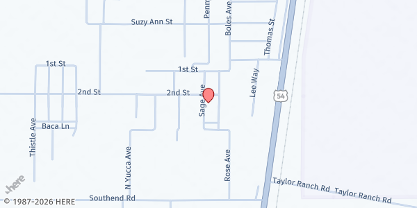 Map showing Boles Acres Food Distribution at 10 Sage Road, Boles Acres, NM