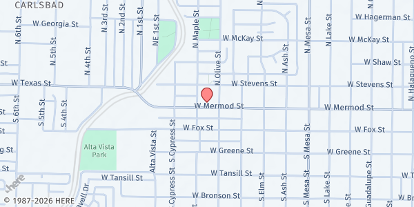 Map showing Carlsbad Outreach Center at 1318 W Mermond St., Carlsbad, NM