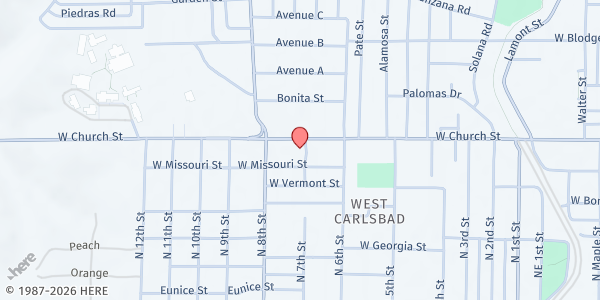 Map showing Church Street Church of the Nazarene at 2401 W Church St., Carlsbad, NM