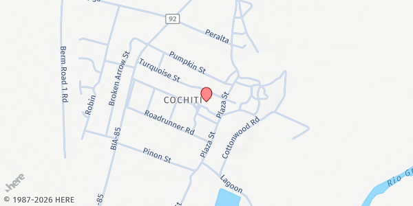 Map showing Cochiti Pueblo Family Services at 255 Cochiti St, Cochiti Pueblo, NM