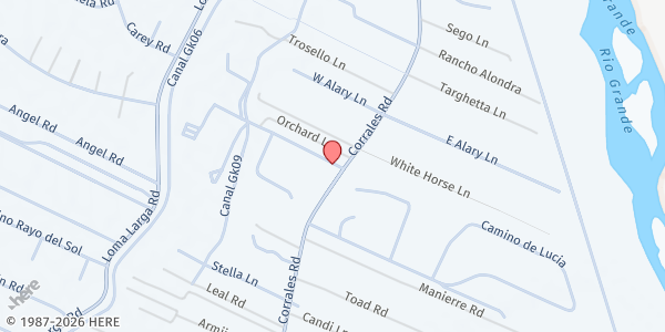 Map showing Corrales SDA Church at 20 Academy Drive, Corrales, NM