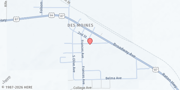 Map showing Des Moines High School - The Food Depot at 500 Des Moines Ave., Des Moines, NM