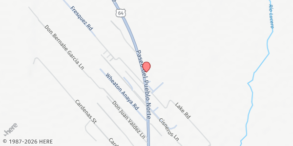 Map showing El Pueblito United Methodist Church at 1309 Paseo Del Pueblo Norte, El Prado, NM