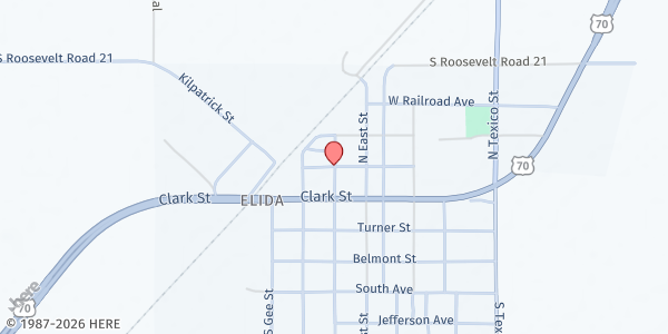 Map showing Elida Memorial at 704 State St., Elida, NM