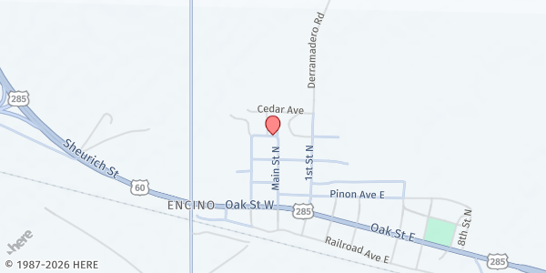 Map showing Encino Mobile Food Pantry at 427 N Main St., Encino, NM