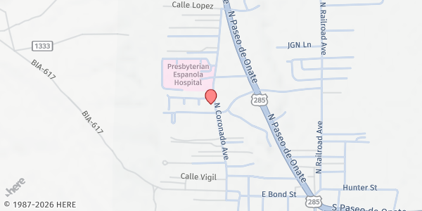 Map showing James H Rodriguez Elementary Student Pantry at 420 N Coronado Ave, Española, NM