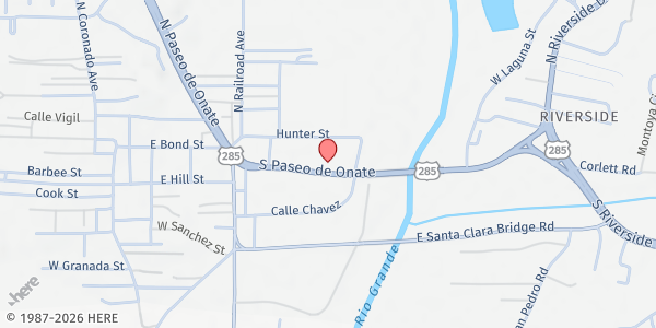 Map showing Lucero Center Food Mobile at 313 N Paseo De Onate, Española, NM