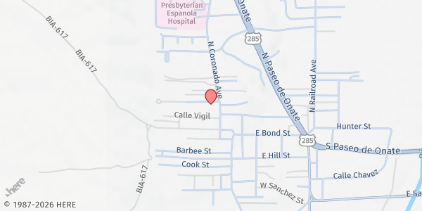 Map showing Sacred Heart of Jesus Church - Food Pantry at 908 W Calle Rosario, Española, NM