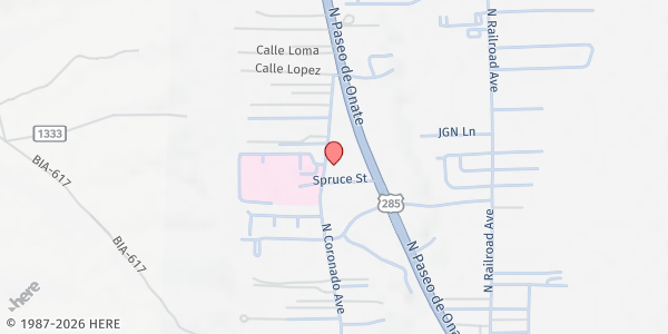 Map showing Valley Community Health Center - PMS at 835 Spruce St, Española, NM