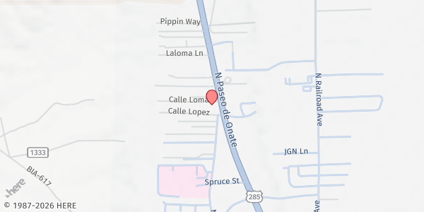 Map showing Victory Outreach Church of the Española Valley at 810 B N Paseo De Onate, Española, NM