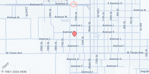Map showing First Methodist Church at 1001 15th Street, Eunice, NM