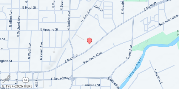 Map showing American Red Cross SJ Chapter at 626 E Main St., Farmington, NM