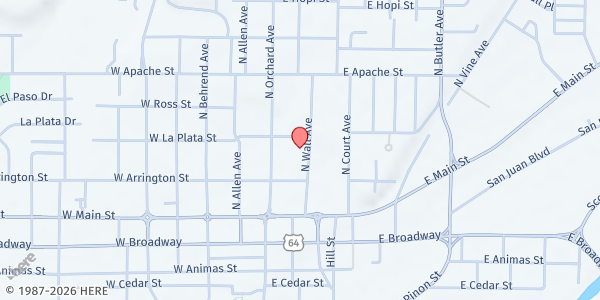 Map showing Bonnie Dallas Senior Center at 109 E La Plata St., Farmington, NM