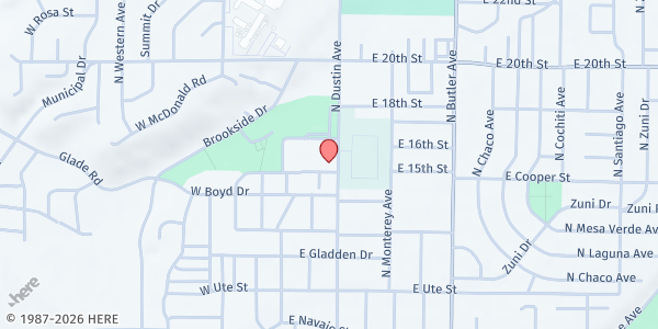 Map showing Oasis Ministries at 1601 N Dustin Ave., Farmington, NM