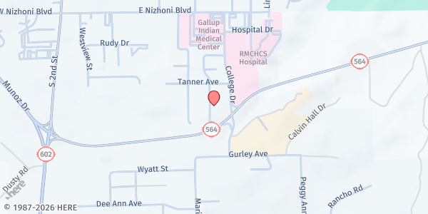 Map showing First Baptist Church Food Pantry at 2112 College Dr., Gallup, NM