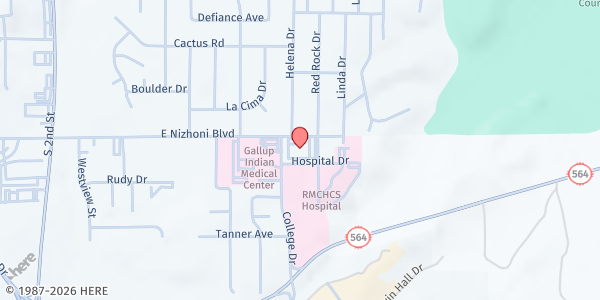 Map showing First United Methodist Church at 1800 Red Rock Dr., Gallup, NM