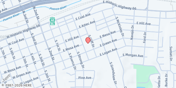 Map showing Sacred Heart Cathedral at 555 S Woodrow, Gallup, NM