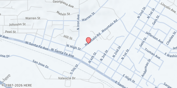Map showing First Baptist Church Grants at 224 Mountain Road, Grants, NM