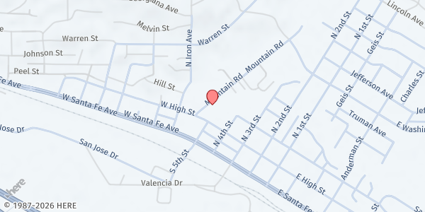 Map showing First Baptist Church of Grants at 224 Mountain Rd., Grants, NM