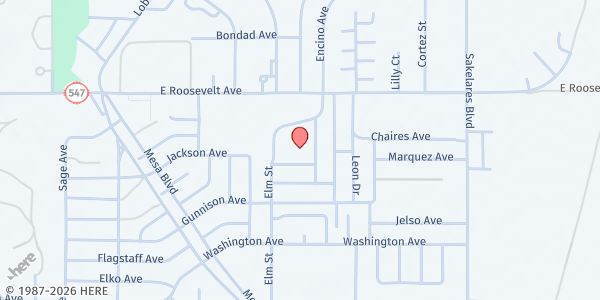 Map showing Midwest New Mexico Community Action Program - Cibola County at 1150 Elm Dr., Grants, NM