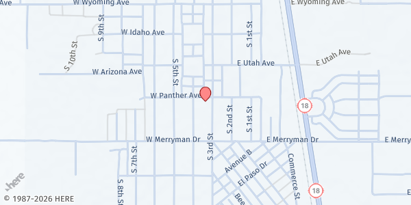 Map showing City of Jal - Mobile Food Pantry at 109 W. Panther, Jal, NM