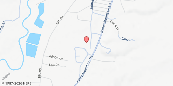 Map showing Jemez Pueblo Food Distribution Center at 129 A Canal St, Jemez Pueblo, NM