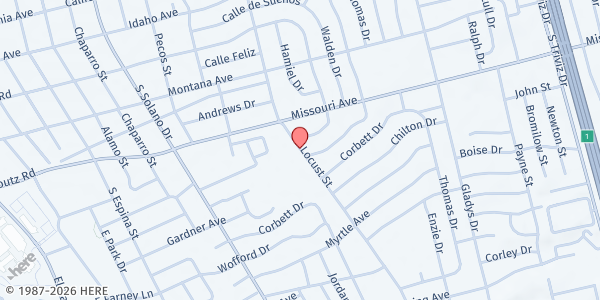 Map showing Calvary Baptist Church at 1800 S. Locust St., Las Cruces, NM