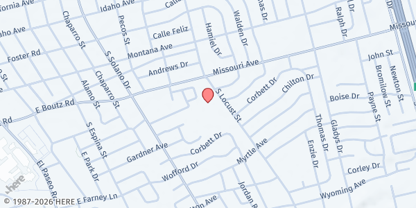 Map showing Calvary Baptist Church at 1800 S Locust St., Las Cruces, NM