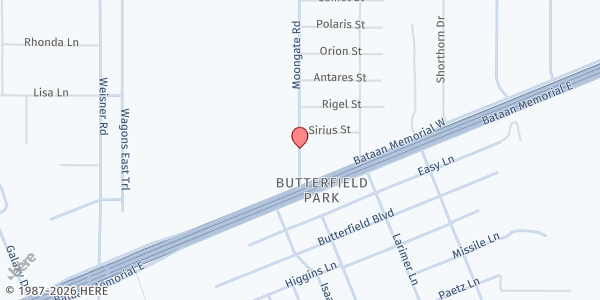 Map showing East Mesa Baptist Church at 6160 Moongate Road, Las Cruces, NM