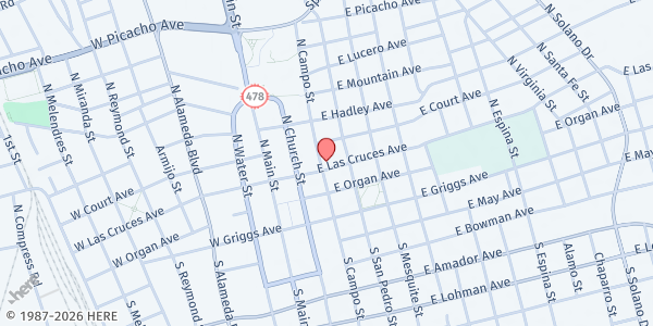 Map showing El Calvario United Methodist Church at 316 N Campo St., Las Cruces, NM