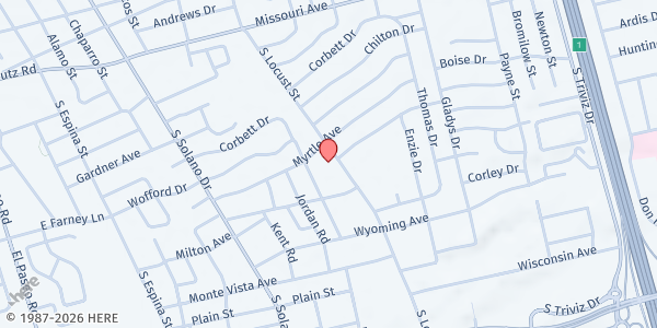 Map showing United University Methodist Church at 2000 S Locust St., Las Cruces, NM