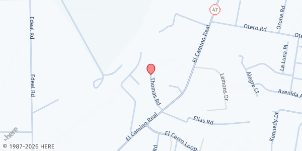 Map showing CYFD of Valencia County at 12 Thomas Road, Los Lunas, NM