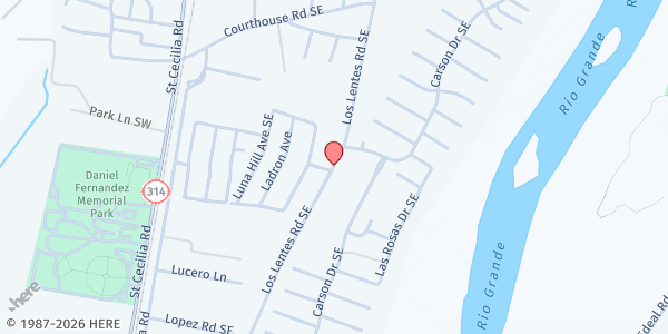 Map showing First Baptist Church of Los Lunas at 914 Los Lentes Road SE, Los Lunas, NM