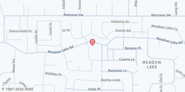 Map showing Meadowlake Community Center at 100 Cuerro Ln., Los Lunas, NM