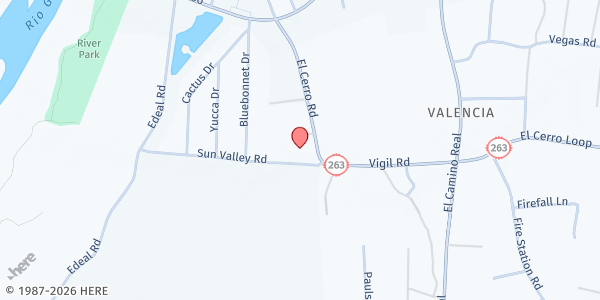 Map showing Valencia Spanish SDA Church at 28 El Cerro Rd., Los Lunas, NM