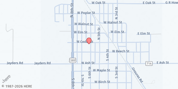 Map showing Loving Outreach Center at 101 S 6th St, Loving, NM