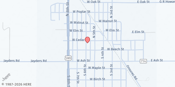 Map showing Loving Outreach Center at 101 S 6th St., Loving, NM