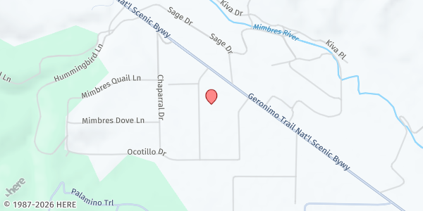 Map showing Rio Mimbres Baptist Church at 29 Mimbres Cactus Dr., Mimbres, NM