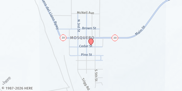 Map showing St. Joseph's Catholic Church - The Food Depot at 45 Cedar St., Mosquero, NM