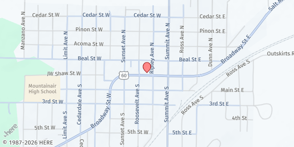 Map showing St. Vincent de Paul St Alice Parish at 207 West Broadway, Mountainair, NM