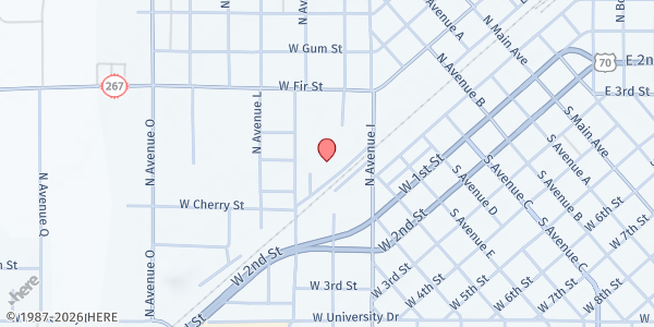 Map showing Community Service Center at 1100 Community Way, Portales, NM