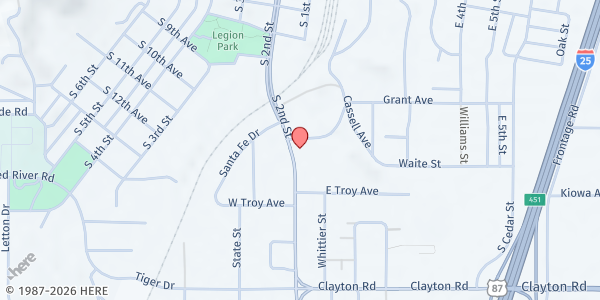 Map showing Raton Mobile Food Pantry - The Food Depot at 907 S 2nd St., Raton, NM