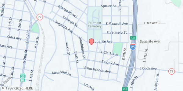 Map showing St. Patrick-St. Joseph Catholic Church at 104 Buena Vista St., Raton, NM