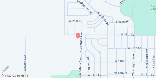 Map showing Chaves County JOY Center at 1822 N Montana Ave., Roswell, NM