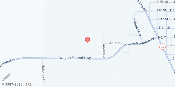 Map showing Roy Mobile Food Pantry at 555 Wagon Mound Hwy, Roy, NM