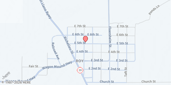 Map showing United Church of Roy at 5th St, Roy, NM