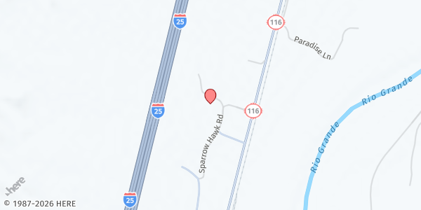 Map showing SVDP - Our Lady of Sorrows - La Joya at 753 NM 116, Hummingbird Lane, Sabinal, NM